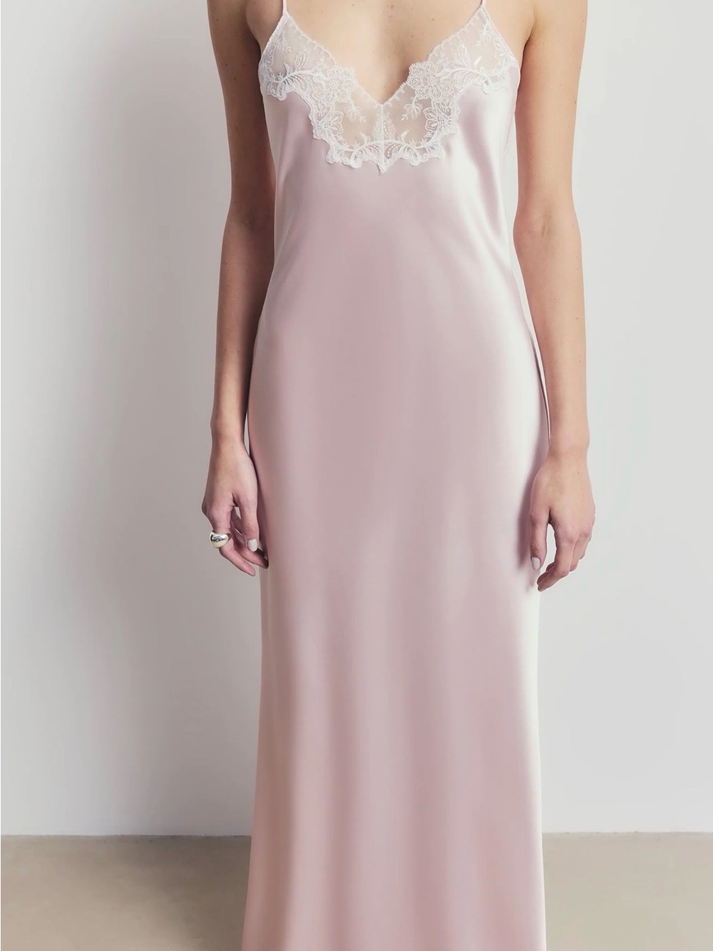 Because of Alice Satin Lace-Trim Dress in Blush Pink